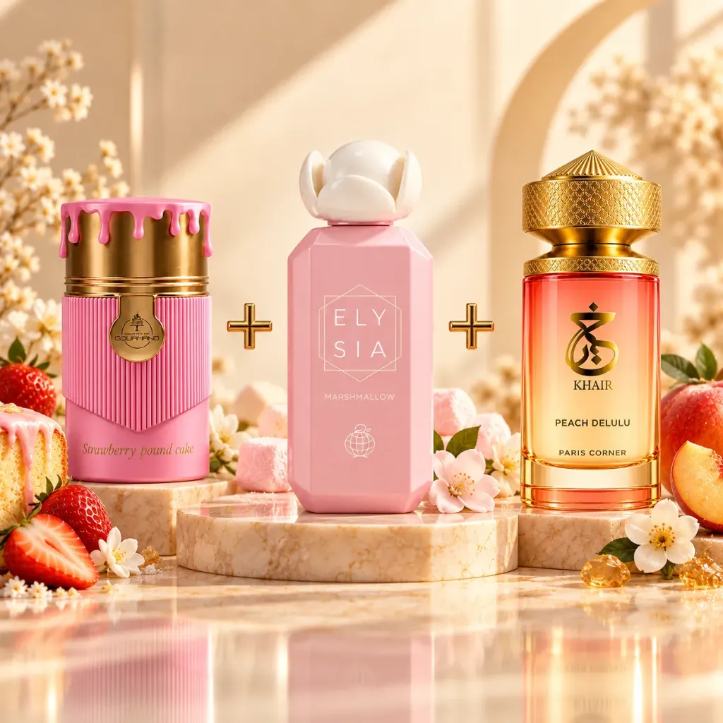Routine Vanille Gourmand - Gourmand Strawberry Pound Cake 100ml, Elysia Marshmallow 100ml & Khair Peach Delulu 100ml