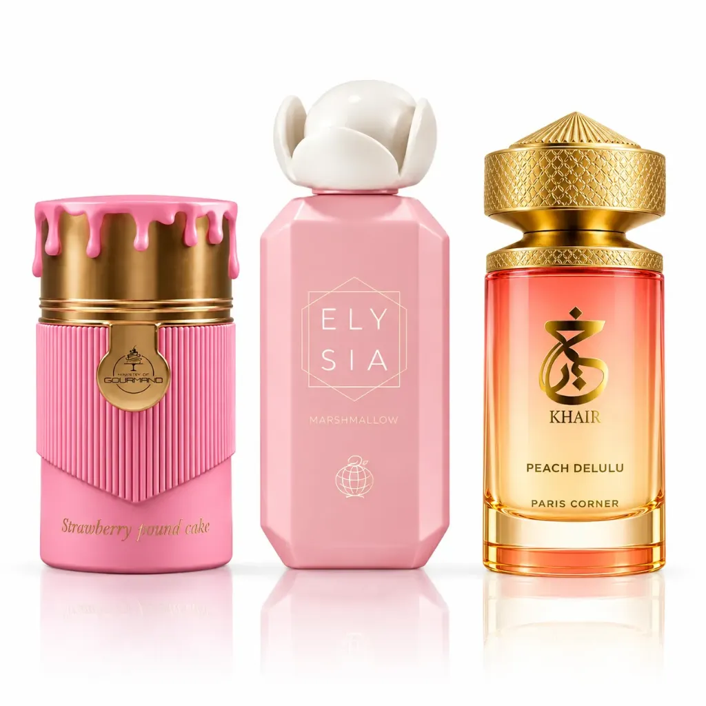 Routine Vanille Gourmand - Gourmand Strawberry Pound Cake 100ml, Elysia Marshmallow 100ml & Khair Peach Delulu 100ml