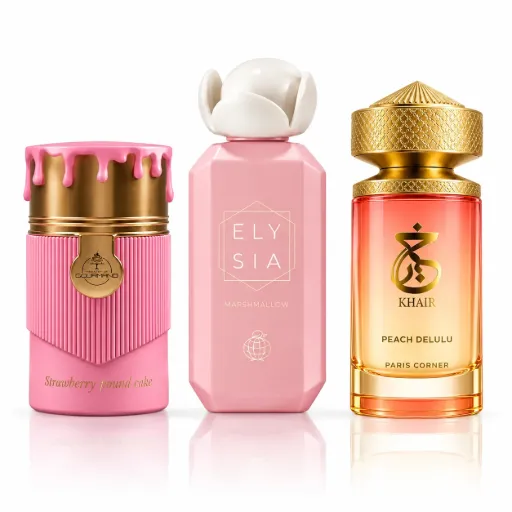 Routine Vanille Gourmand - Gourmand Strawberry Pound Cake 100ml, Elysia Marshmallow 100ml & Khair Peach Delulu 100ml